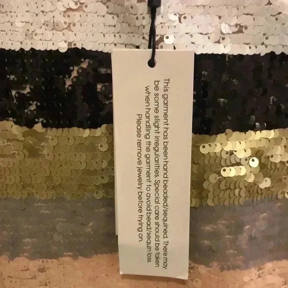 Calvin Klein Sequins Striped Black/Gold/Silver/Pink/White Top-Size L - Picture 8 of 9